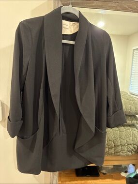 Wilfred Black Draped Open-Front Blazer with Rolled Sleeves